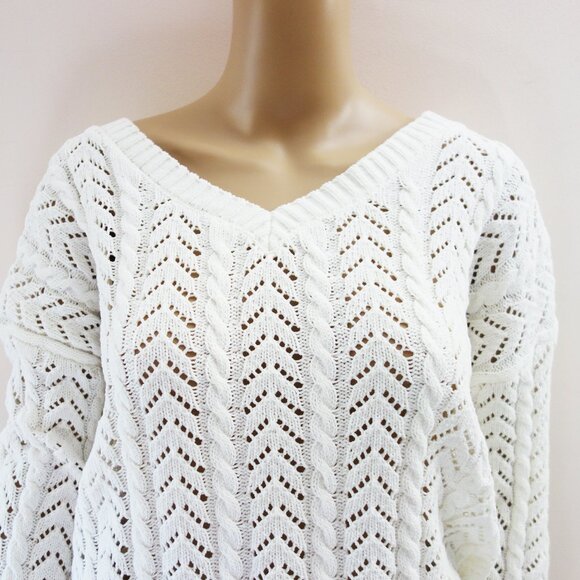 June & Ivy Francesca's Ivory Soft Twist back Off the Shoulder Sweater (L) NWT! - Picture 3 of 11
